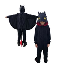Dişsiz Ejderha Kostümü Siyah Ejderha Pijama Tulum Kostüm