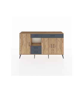 Arges Konsol 4 Raflı 4 Çekmeceli 3 Kapaklı 176x30x99 Çam-Çam/Antrasit