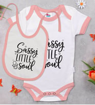 BK Kids Sassy Little Soul Tasarımlı Pembe Bebek Body Zıbın ve Mama Önlüğü Hediye Seti-1