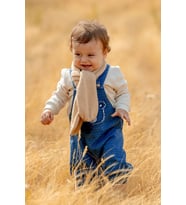 Minigimin Cicileri Ayıcık Nakışlı Denim Salopet 3'lü Erkek Bebek Takım - Mavi