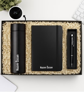 Kişiye Özel Hediye Seti – Defter + Dijital Termos +  Touchpen Kalem