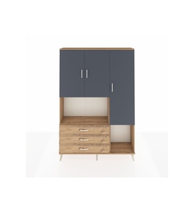 Arges Dolap 6 Raflı 3 Çekmeceli 3 Kapaklı 132x30x195 Çam-Antrasit/Çam
