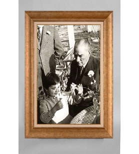 EV İŞYERİ OFİS İÇİN ALTIN ÇERÇEVELİ PASPARTULU ATATÜRK TABLO S749