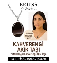 Sertifikalı Oval Kahverengi Akik Taşı Doğal Taş Kolye – Gümüş Aparatlı Denge ve Koruma Taşı (Çok Renkli)