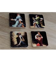 İspanyol Dansçı Kadınlar Doğal Taş Bardak Altlığı 4'lü set - Natural Stone Coasters
