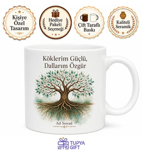 Hayat Ağacı Temalı Baskılı Kupa Bardak Özel Tasarım Hediye