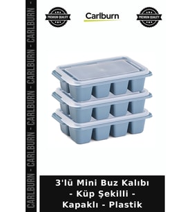 Özel Üretim Pratik Mutfak İstiflenebilir 3'lü Mini Buz Kalıbı - Küp Şekilli - Kapaklı - Plastik