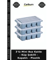 Özel Üretim Pratik Mutfak İstiflenebilir 3'lü Mini Buz Kalıbı - Küp Şekilli - Kapaklı - Plastik