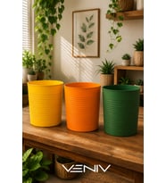 3 Adet Kırılmaz Dekoratif Saksı 9.8L - Sarı - Turuncu -Yeşil