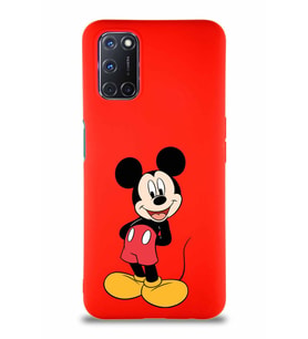 Oppo A92 Soft Premier Kapak Mickey Mouse-B Tasarımlı Silikon Kılıf - Kırmızı (Şeffaf)