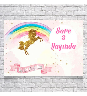 Unicorn Temalı Doğum Günü Afişi 35X50 cm