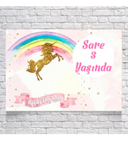 Unicorn Temalı Doğum Günü Afişi 35X50 cm