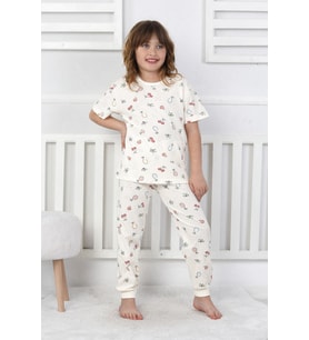 Kısa Kollu Meyve Desenli Kız Çocuk Pijama Takımı