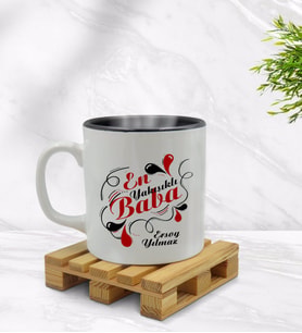 BK Gift Kişiye Özel En Yakışıklı Baba Tasarımlı İçi Siyah Renkli Kupa Bardak Model 1