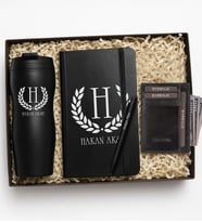 BK Gift Kişiye Özel İsimli Siyah Termos, Defter, Garbalia Kartlık Cüzdan, Tükenmez Kalem Hediye Seti-1  Babalar Günü Hediyesi, Yeni İş Hediyesi, Öğretmene Hediye
