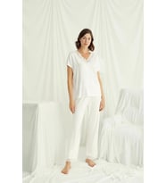 Monamise Kadın Kısa Kollu V Yakalı Dantelli Pijama Takımı 18513 