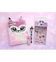 Sevimli Kedi Peluş Kilitli Hatıra Defteri & Kuromi Versati Kalem,Silgi Seti  / STİCKER HEDİYELİ