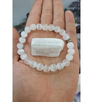 Selenit Doğal Taş Bileklik 8mm Çok Kaliteli ( % 100 Gerçek ) ( Aurayı Temizleme ) ( Taş Hediyeli )
