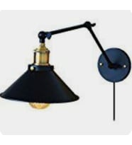 MYLİGHTS  RETRO FİŞLİ KABLOLU ANAHTARLI AKORBATİK APLİK  OKUMA LAMBASI GECE LAMBASI YATAK BAŞI (Siyah)