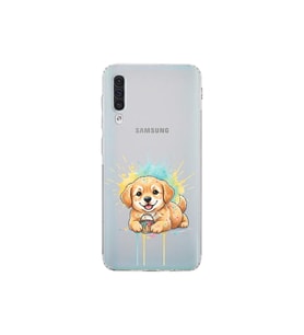 Samsung Galaxy A50s ile Uyumlu Splash Köpek Tasarımlı Şeffaf Silikon Kılıf