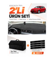 SEAT IBIZA (2017-2021) Uyumlu Torpido Örtüsü + Tay Tüyü Bagaj Çantası + Sticker Seti - Siyah