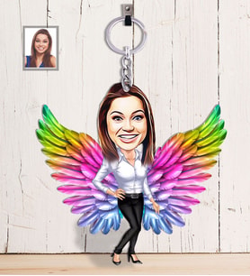 Kişiye Özel Melek Anne Tasarımlı Karikatür Ahşap Anahtarlık Model-5