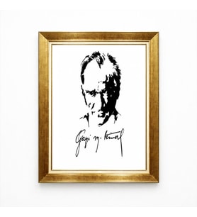 Tablore Gazi M. Kemal İmzalı Atatürk Silüet Tablo - Siyah Beyaz Modern Sanat - İmzalı Kanvas