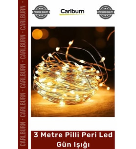 #PeriLed Dekoratif Esnek Bakır Tel Sarı Sıcak Beyaz Aydınlatma 3 Metre Pilli Peri Led Gün Işığı