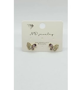 Mor Taşlı Kelebek Gold Mini Küpe