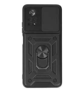 Poco X4 Pro 5G Kılıf Pars Lens Yüzüklü Silikon - Siyah