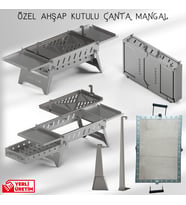 Katlanır Taşınabilir Mangal  Portatif Çanta Tipi Pratik Mangal  Ahşap Kutulu Kamp ve Piknik İçin (Gri)