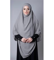Gri Pratik Hazır Geçmeli Tesettür Eşarp Medine İpeği Bağcıklı Sufle Hijab 2301_15