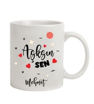 İsme Özel Aşksın Sen Temalı Kalpli Kupa Bardak (Beyaz)