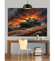 Savaş Alanında Tank Dekoratif Kanvas - Mdf Ahşap Tablo