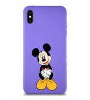 Apple iPhone XS Max Soft Premier Kapak Mickey Mouse-A Tasarımlı Silikon Kılıf - Mor (Şeffaf)