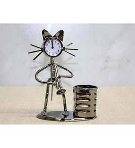 Metal Kedi Müzisyen Saat Ve Kalemlik