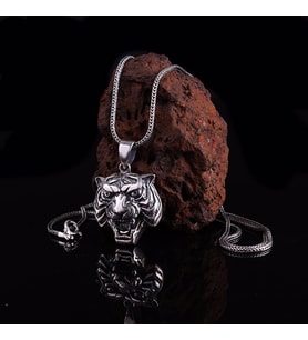 ASLAN MOTİFLİ 925 AYAR GÜMÜŞ KOLYE (Gri)