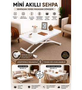 Akıllı Sehpa Mini Üst Tabla Mdf Beyaz Oval Alt Ayak Beyaz