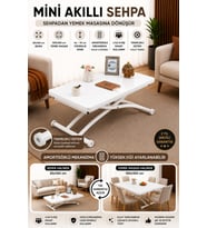 Akıllı Sehpa Mini Üst Tabla Mdf Beyaz Oval Alt Ayak Beyaz