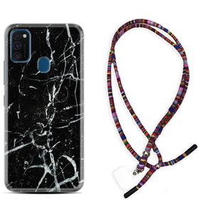 Samsung M21 M22 M23 M30 M31S M32 Kılıf Boyun Asklı Rasta Silikon Black Marble 3 1382