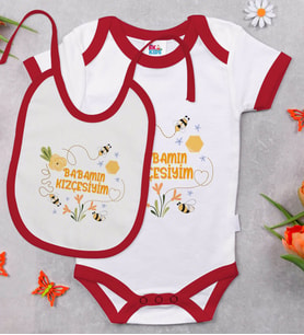 BK Kids Babamın Kızçesiyim Tasarımlı Kırmızı Bebek Body Zıbın ve Mama Önlüğü Hediye Seti-1
