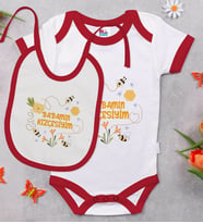 BK Kids Babamın Kızçesiyim Tasarımlı Kırmızı Bebek Body Zıbın ve Mama Önlüğü Hediye Seti-1