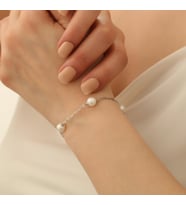 925 Ayar Gümüş White Tatlısu İncisi Bileklik-8mm