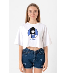 Gintama Anime Kotaro Minimal Beyaz Kadın Crop Tshirt