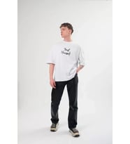 pilelistore- Unisex Bisiklet Yaka Baskılı Oversize T-Shirt - Beyaz
