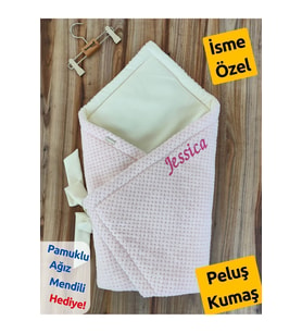 Isme Özel Nakışlı Bebek Battaniyesi Hastane Çıkışı Bebek Kundağı Yenidoğan Hediyelik Mevlütlük KND45454 (Pembe)