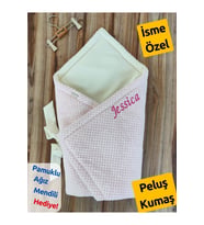 Isme Özel Nakışlı Bebek Battaniyesi Hastane Çıkışı Bebek Kundağı Yenidoğan Hediyelik Mevlütlük KND45454 (Pembe)