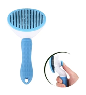 Mcg® Kedi Köpek Tüy Toplayıcı Kendini Temizleyebilen Ergonomik Saplı Evcil Hayvan Tarağı Mavi
