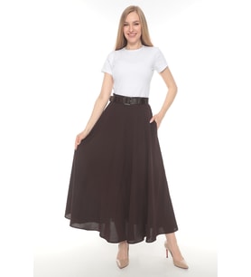 SORALLİNE KADIN ETAMİN DESEN BAHARLIK 95 CM BOYUNDA KLOŞ ETEL 779 (Kahverengi)