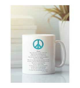 Beyaz Porselen Kupa Peace Barış Bardak